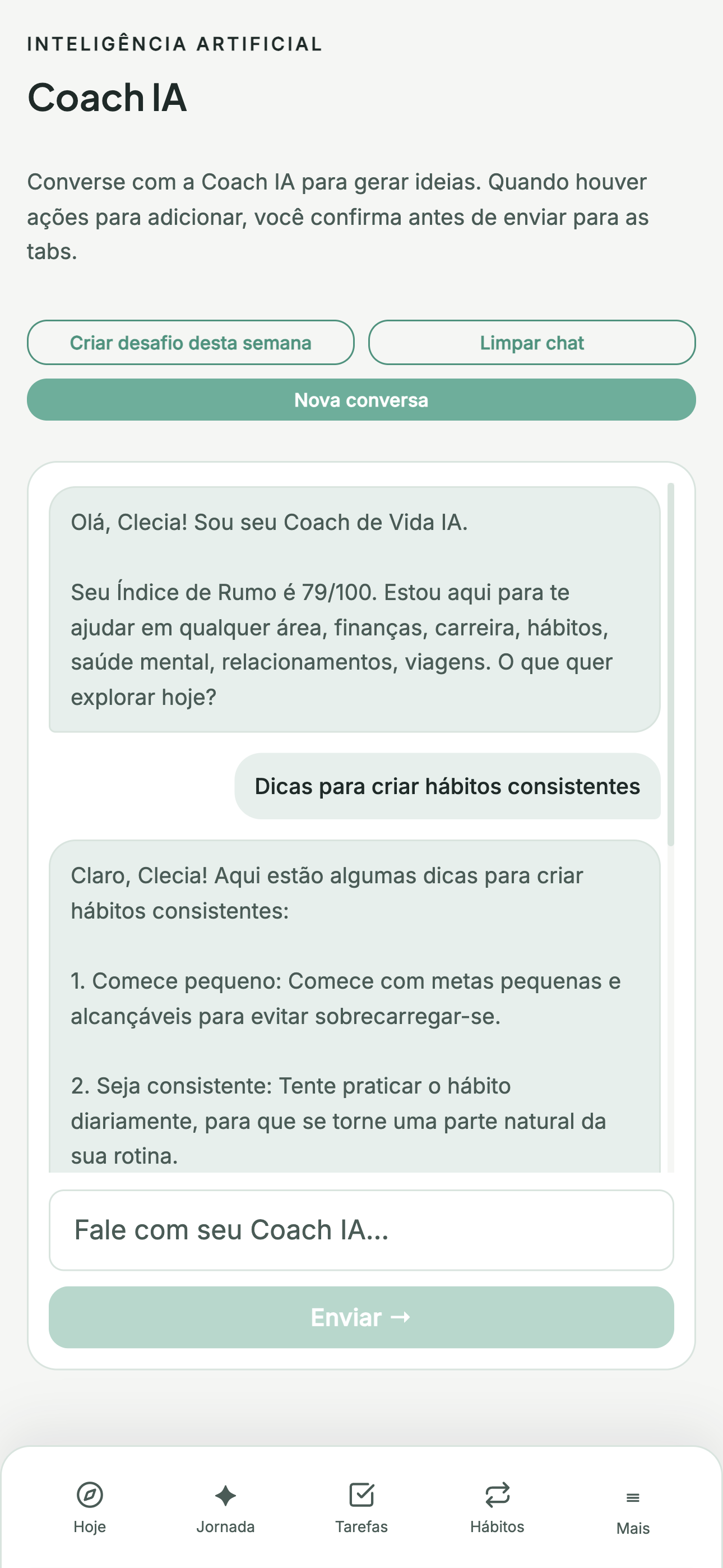 Tela da Coach IA do Rumo