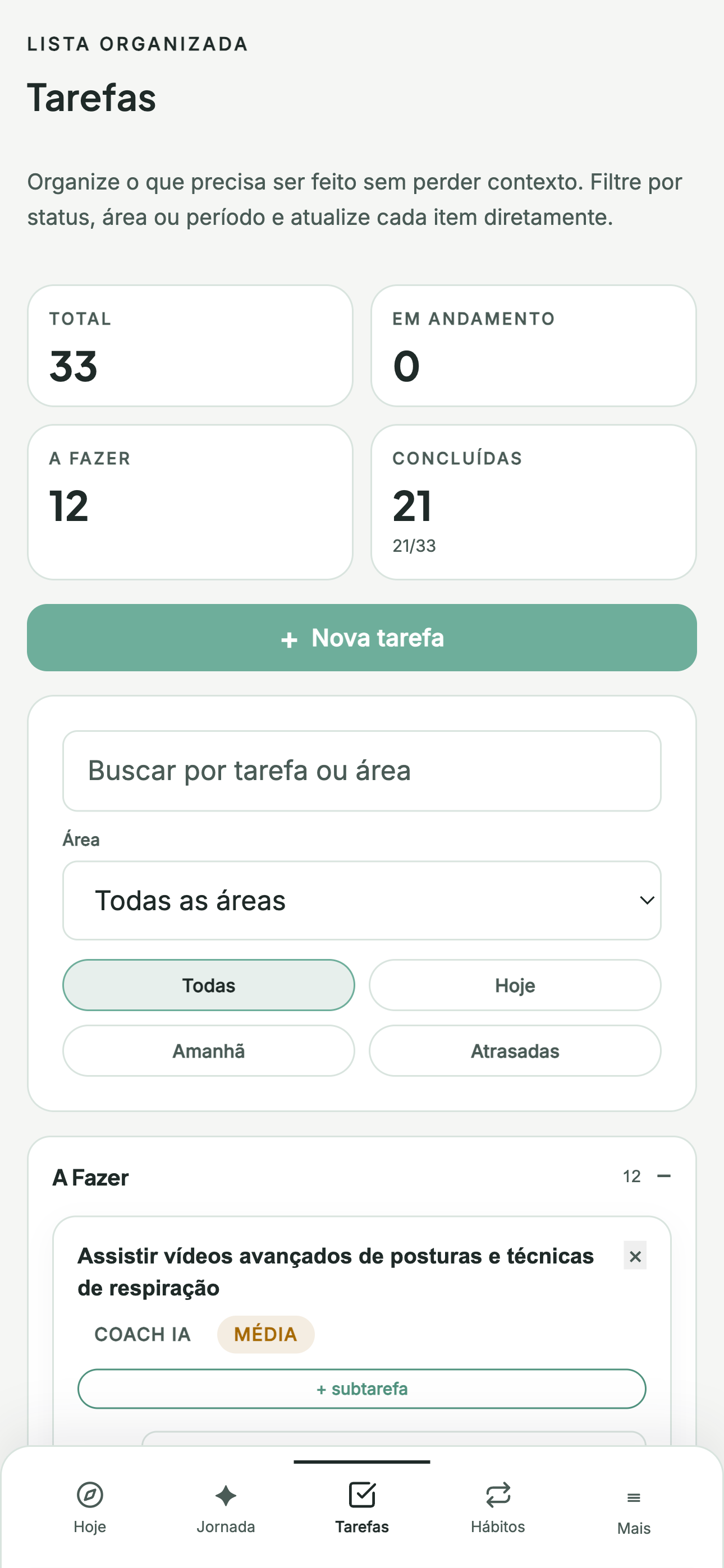 Tela de tarefas do Rumo